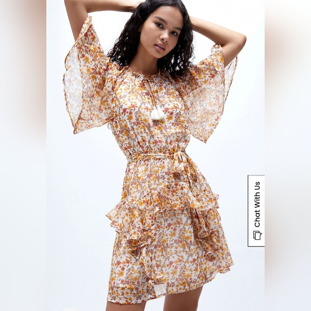 Minkpink Esta Raglan Sleeve Yellow Floral Mini Dress Size Medium